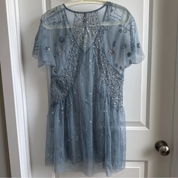 Anthropologie Sheer Blue Sequined Blouse - Picture 3 of 8